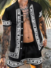 Black and White Patterned Men’s Shirt and Shorts Set