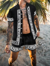 Black and White Patterned Men’s Shirt and Shorts Set