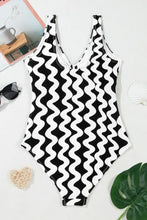 Black and White Patterned One-Piece Swimsuit Swimwear