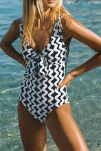 Black and White Patterned One-Piece Swimsuit Swimwear