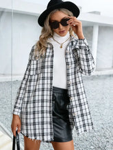Plaid Tweed Shirt Jacket with Fringed Sleeve Length for Women Woman Outerwear