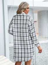 Plaid Tweed Shirt Jacket with Fringed Sleeve Length for Women