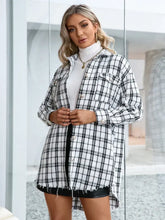 Plaid Tweed Shirt Jacket with Fringed Sleeve Length for Women Woman Outerwear