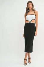 Ribbed Knit Color Block Midi Dress with Cutout Detail