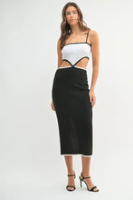 Ribbed Knit Color Block Midi Dress with Cutout Detail