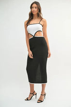Ribbed Knit Color Block Midi Dress with Cutout Detail