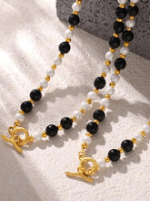 Black and White Shell Bead Necklace with Stainless Steel Gold Clasp Gold One Size