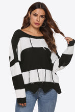 Black and White Striped Backless Sweater with Long Sleeve Length Stripe One Size
