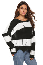 Black and White Striped Backless Sweater with Long Sleeve Length