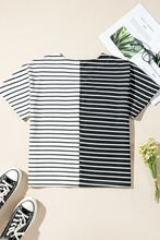 Black and White Striped Cotton Blend T Shirt for Women