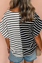 Black and White Striped Cotton Blend T Shirt for Women