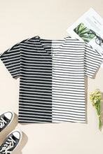 Black and White Striped Cotton Blend T Shirt for Women