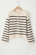 Cream and black striped cotton cardigan with button front