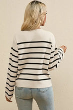 Black and white striped cotton cardigan sweater with buttons