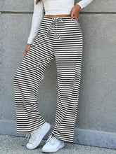Black and white striped cotton wide-leg high-waist pants