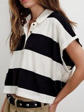 Black and White Striped Cropped Polo Shirt for Women