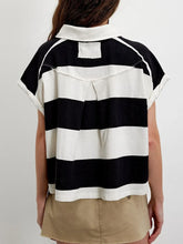 Black and White Striped Cropped Polo Shirt for Women