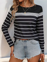 Black and White Striped Long Sleeve Shirt for Women Black