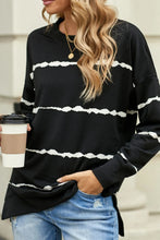Black and White Striped Long Sleeve Shirt for Women