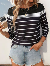 Black and White Striped Long Sleeve Shirt for Women