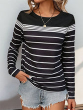 Black and White Striped Long Sleeve Shirt for Women