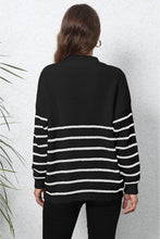 Black and White Striped Long Sleeve Sweater with Red Heart Patch
