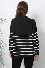 Black and White Striped Long Sleeve Sweater with Red Heart Patch Sweater Pullovers