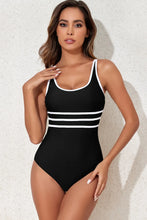 Black and White Striped One Piece Swimsuit with Removable Padding