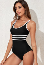 Black and White Striped One Piece Swimsuit with Removable Padding
