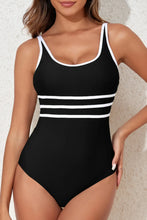 Black and White Striped One Piece Swimsuit with Removable Padding Black