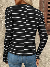 Black and White Striped Puff Sleeve Long Sleeve Shirt for Women
