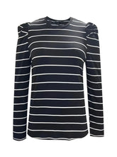 Black and White Striped Puff Sleeve Long Sleeve Shirt for Women
