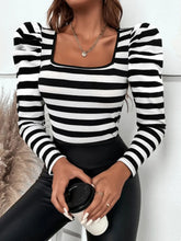 Black and White Striped Puff Sleeve Top for Women