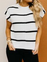 Black and white striped ribbed knit short sleeve top