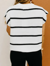 Black and white striped ribbed knit short-sleeve top