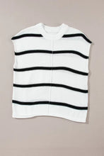 Black and white striped ribbed knit sleeveless sweater vest