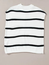 Black and white striped ribbed knit sleeveless cotton sweater vest