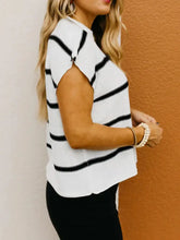 Black and white striped ribbed knit short sleeve top