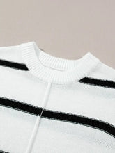 Black and white striped ribbed knit short sleeve cotton top