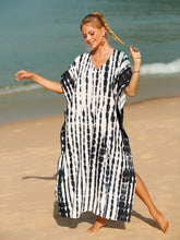 Black and White Tie-Dye Caftan Swimwear Cover-Up Black One Size