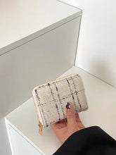 Black and White Tweed Wallet with Gold Zipper Beige One Size Wallets