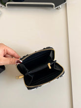 Black and White Tweed Wallet with Gold Zipper