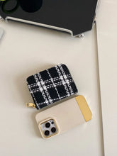 Black and White Tweed Wallet with Gold Zipper