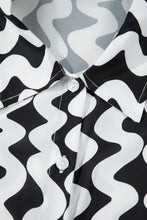 Black and White Wavy Swimsuit with Matching Buttoned Shirt Cover-Up Swimwear Cover-Ups