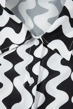 Black and White Wavy Swimsuit with Matching Buttoned Shirt Cover-Up Swimwear Cover-Ups