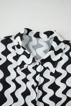 Black and White Wavy Swimsuit with Matching Buttoned Shirt Cover-Up Swimwear Cover-Ups