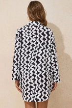 Black and White Wavy Swimsuit with Matching Buttoned Shirt Cover-Up Swimwear Cover-Ups