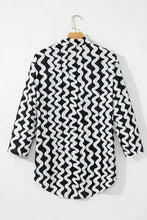 Black and White Wavy Swimsuit with Matching Buttoned Shirt Cover-Up Swimwear Cover-Ups