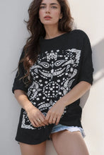 Black Bandana Print Oversized Cotton T-Shirt for Women