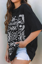 Black Bandana Print Oversized Cotton T-Shirt for Women